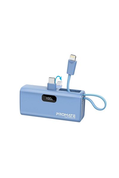 Promate Mini NanoPack-5 Power Bank 5000mAh with Foldable Cable - Navy