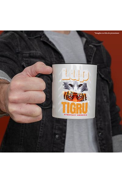 StoryGift Romania Mug Wolf and tiger the strongest, warriors, 330ml, Ceramic with Black Handle, With M,STG