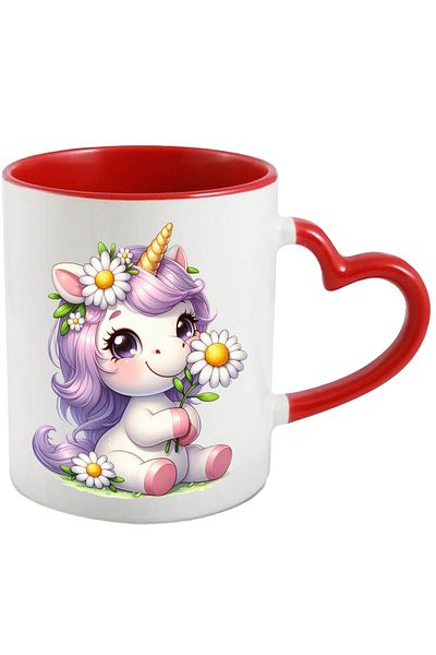 StoryGift Romania Mug with a cheerful unicorn | illustration | blushing | long mane | white popcorn, With ,STG