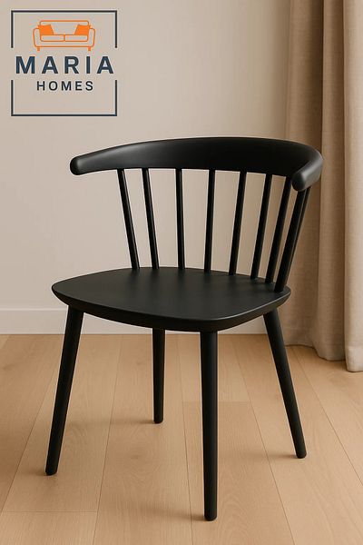 MARIA HOMES Modern Black Plastic Dining Chair with Curved Backrest – Minimalist Design