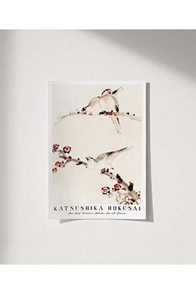 VOGLOO Çerçevesiz Poster Hokusai Dallara Tünemiş Üç Kuş