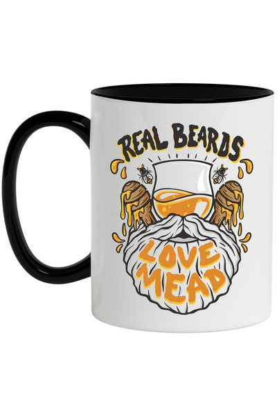 StoryGift Romania Mug With Message in English Real Beards Love Mead, Honey, Bees, Multicolor 330 ml, With ,STG