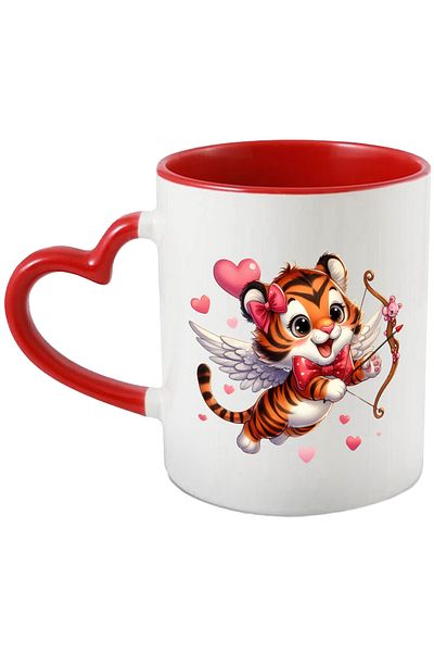 StoryGift Romania Mug with a tiger Cupid shooting a bow | illustration | hearts | wings | , With ,STG