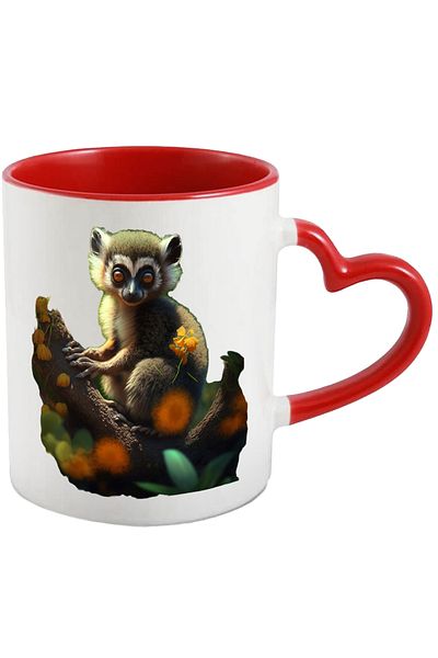StoryGift Romania Mug With Monkey, Jungle, Trees, Animals, Ceramic, 330ml, with Red Heart Handle, With Ma, STG