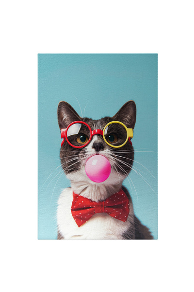 StoryGift Romania Tablou Canvas Pisicuța Jucăușă Cu Mingea Roz În Gură Papion...