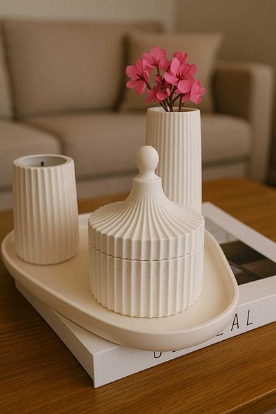 Karra Art مجموعة ديكور خرسانية مكونة من 4 قطع