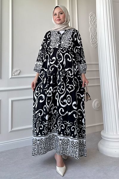 InStyle Curved Spiral Pattern Black Viscose Dress