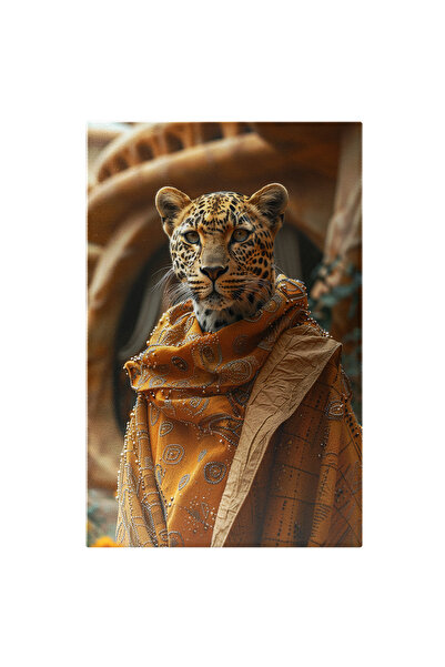 StoryGift Romania Tablou Canvas Leopard Învelit De O Robă Aurie Cu Modele Din...