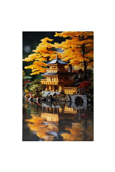 StoryGift Romania Canvas Painting 70 x 50CM Asian house orange model lego game style reflection varnish, STG