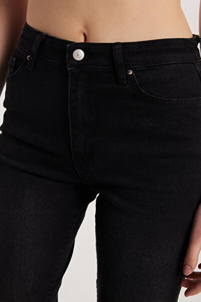 Tudors Kadın Regular Fit Cepli Geniş Paça Füme Jean Kot Pantolon
