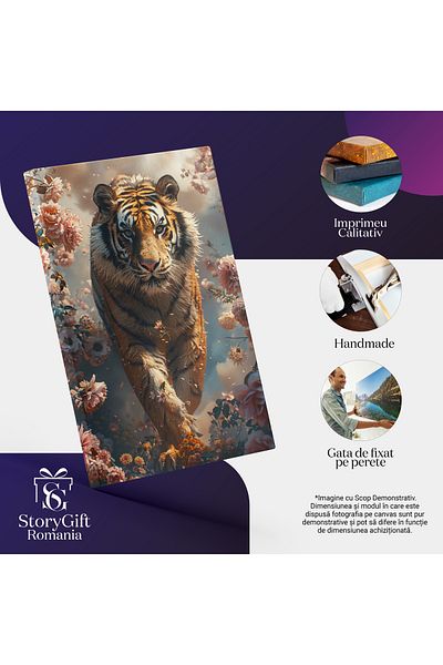 StoryGift Romania Canvas Painting 90 x 60CM The Great Tiger with the Angry Look Walks Among the Flowers Ro,STG