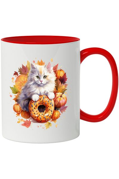 StoryGift Romania Cat Mug, Dobleci, Leaves, Autumn, Donut, Glaze, Multicolor 330 ml, Ce, Cu, STG