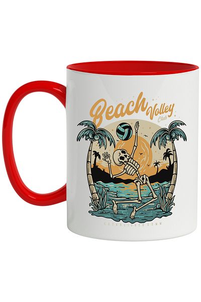StoryGift Romania Mug With Message In English Beach Volley Club, Skeleton, Sunset, Ball, Multicolor 330, With ,STG