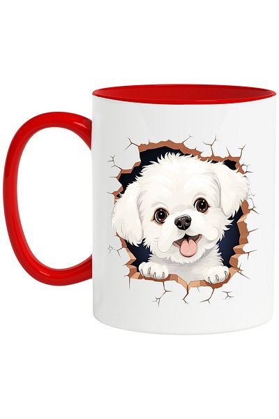 StoryGift Romania Mug with a Bichon Frise puppy, dog, pet, illustration, cheerful, b, With ,STG