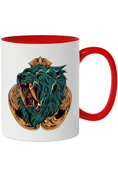 StoryGift Romania Mug With Emblem, Apple, Flames, Sabercat, Multicolor 330 ml, Ceramic with Ro Handle, With ,STG