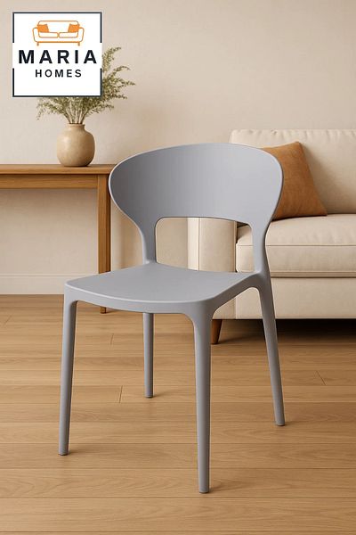 MARIA HOMES Light Grey Modern Plastic Chair – Ergonomic Dining Chair for Kitchen, Office, or Indoor Use