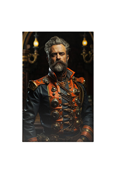 StoryGift Romania Tablou Canvas: Portret Rege Cu Par Si Bara Alba Armura Cu Accesorii Masive Pictura Digitala