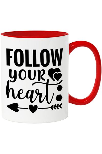 StoryGift Romania Mug with hearts and the text "Follow your heart" - follow your heart love with Man, Cu, STG