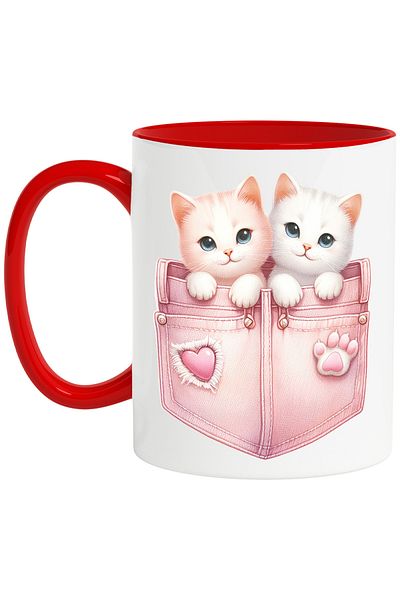 StoryGift Romania Mug with 2 kittens sitting in pockets, illustration, closeness, friendship, english, With, STG