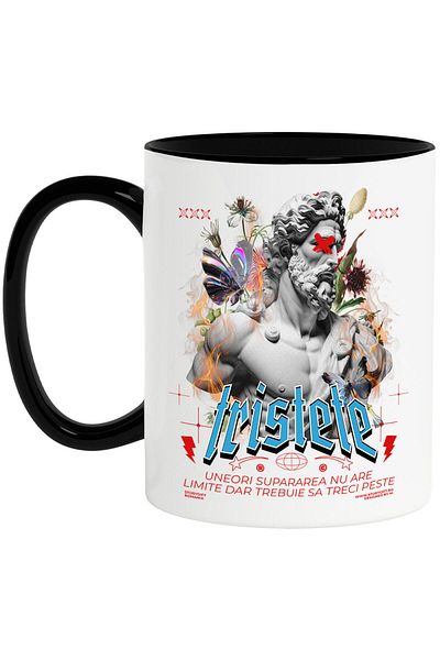 StoryGift Romania Mug with Bust of a Man with a Beard and Long Hair Text Sadness Sometimes Anger Has No Limits, With ,STG