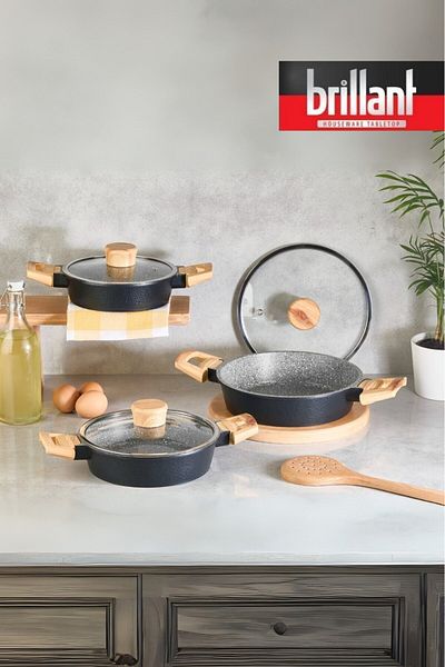 Brillant Biogranit Castor Cast Iron Glass Lid 3-Piece Pan Set