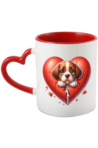 StoryGift Romania Mug with a sad puppy, illustration, tears, broken heart, broken, crushed, d, With ,STG