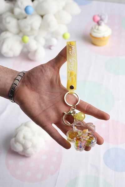 Chunky Frame Daisy Flower Glitter Yellow Vip Stone Extra Figured Gift Keychain
