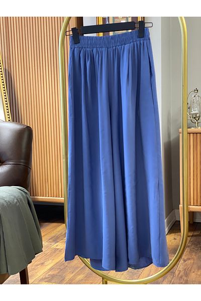Hatun Atila Wide Leg Modal Skirt Trousers with Elastic Waist - Indigo