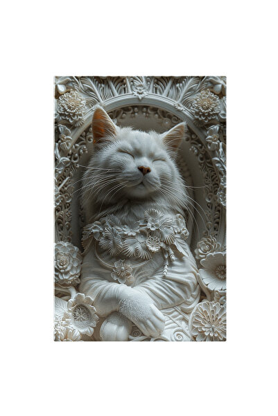 StoryGift Romania Tablou Canvas Răsfățul Alb Al Reginei Pisică Între Elementele Florale Din Patul Său Inedit , Pi