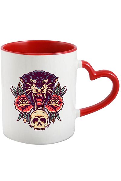 StoryGift Romania Panther Head Mug, Skull, Roses, Flowers, Fangs, Retro, Multicolor 330 , With ,STG