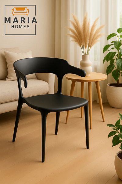MARIA HOMES Modern Black Plastic Chair – Ergonomic One-Piece Design for Dining, Office, Café & Outdoor Use