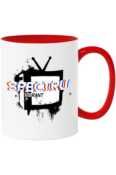 StoryGift Romania Vibrant Spectrum Mug Old TV Vintage Art, 330ml, Ceramic with Red Handle, With,STG