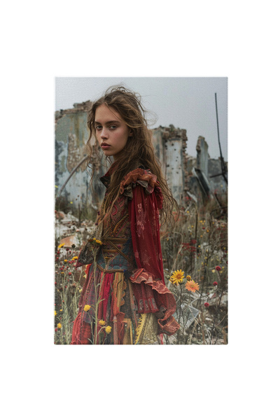 StoryGift Romania Canvas Painting 60 x 40CM Girl in Dress and Natural Frame w...