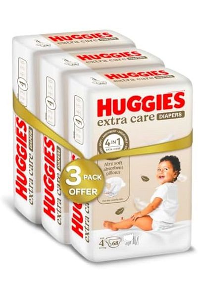Huggies Extra Care, Size 4, 8 -14 kg, Super Jumbo Pack, 204 Diapers
