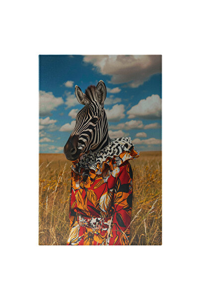 StoryGift Romania Tablou Canvas Zebră Purtând O Rochie Florală Rosie- În Mijl...
