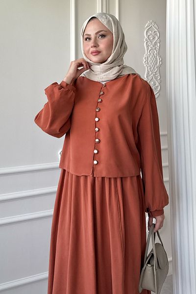 InStyle Elastic Button Detailed Skirt Tile Suit