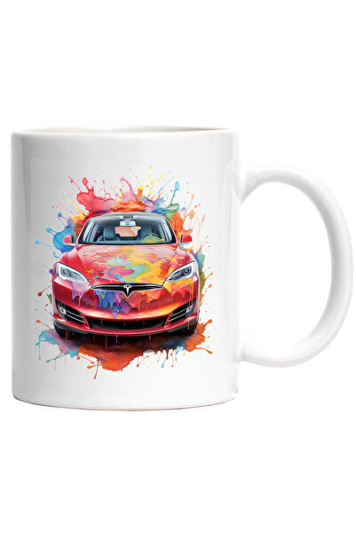 StoryGift Romania Cana Cu Masina, Tesla, Watercolor, Stropi Vopsea, Multicolo...
