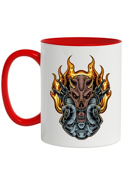 StoryGift Romania Demon Head Mug, Cables, Flames, Fire, Robot, Mecha, Multicolor 330 ml, Ce, Cu, STG