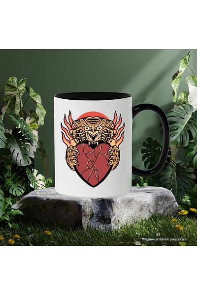 StoryGift Romania Mug With Tiger, Heart, Flames, Bite, Cracks, Claws, Multicolor 330 ml, , With ,STG