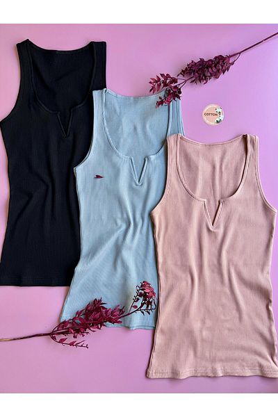 VicTroy Luniva 3-Pack Rose K., Black and Blue Women's Tank Top |   V-Neck, Cotton, Summer Stylish Ribbed Blouse