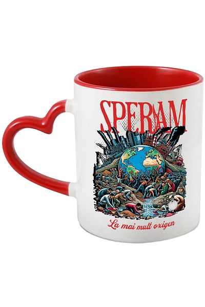 StoryGift Romania Mug planet dies pollution, oxygen hope, 330ml, Ceramic with Red Heart Handle, With, STG