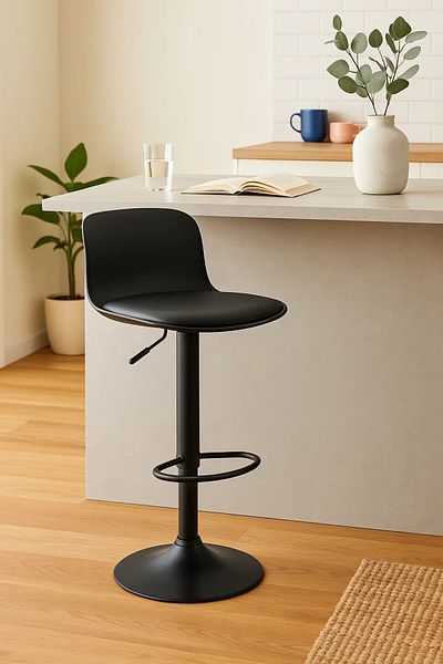 MARIA HOMES Adjustable Black Bar Stool with Footrest – Modern Swivel Counter Chair
