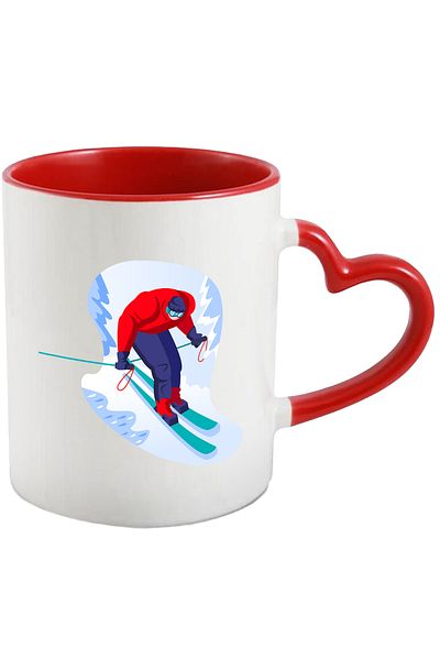 StoryGift Romania Mug With Ski, Sticks, Glasses, Snow, Sport, Multicolor 330 ml, Ceramic with Handle, With ,STG
