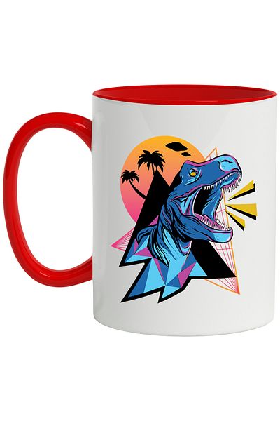 StoryGift Romania Dinosaur Mug, Palm Trees, Geometric, Clouds, Retro, Multicolor 330 ml, Ceramic, With,STG