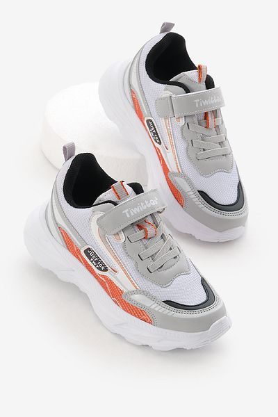Tonny Black Children's Unisex Gray Orange Eva Faylon Sole Patterned Velcro Rubber Laced Sports Shoes