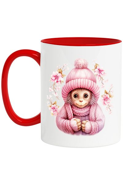 StoryGift Romania Mug with a monkey dressed in thick clothes | illustration | popcorn | hat | clothes like, With ,STG