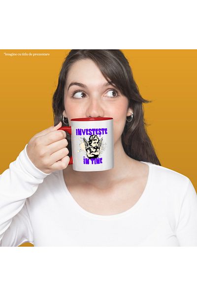 StoryGift Romania Mug Angry Angel with Wings Text Invest in You, 330ml, Ceramic with Red Handle, With ,STG