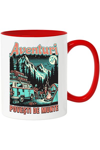 StoryGift Romania Adventures Mug. Mountain Stories Family Fun, 330ml, Ceramic with Red Handle, With ,STG