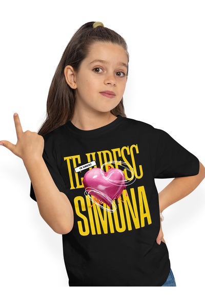 StoryGift Romania Tricou Copii Fete Te Iubesc Simona, Dragoste, Inima, Iubire...