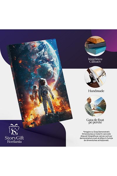 StoryGift Romania Canvas Print Team of Astronauts in White Suits in Space Near an Explosion and Planes